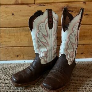 Durango Brown and White Boots with Pink Interior